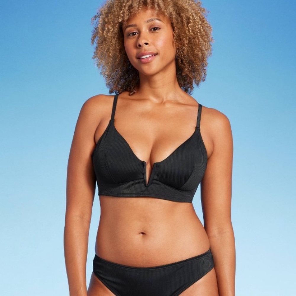 - Womens ribbed bikini top  black